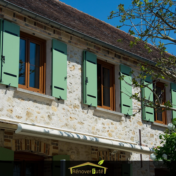 Volets battants en aluminium sur porte fenêtre